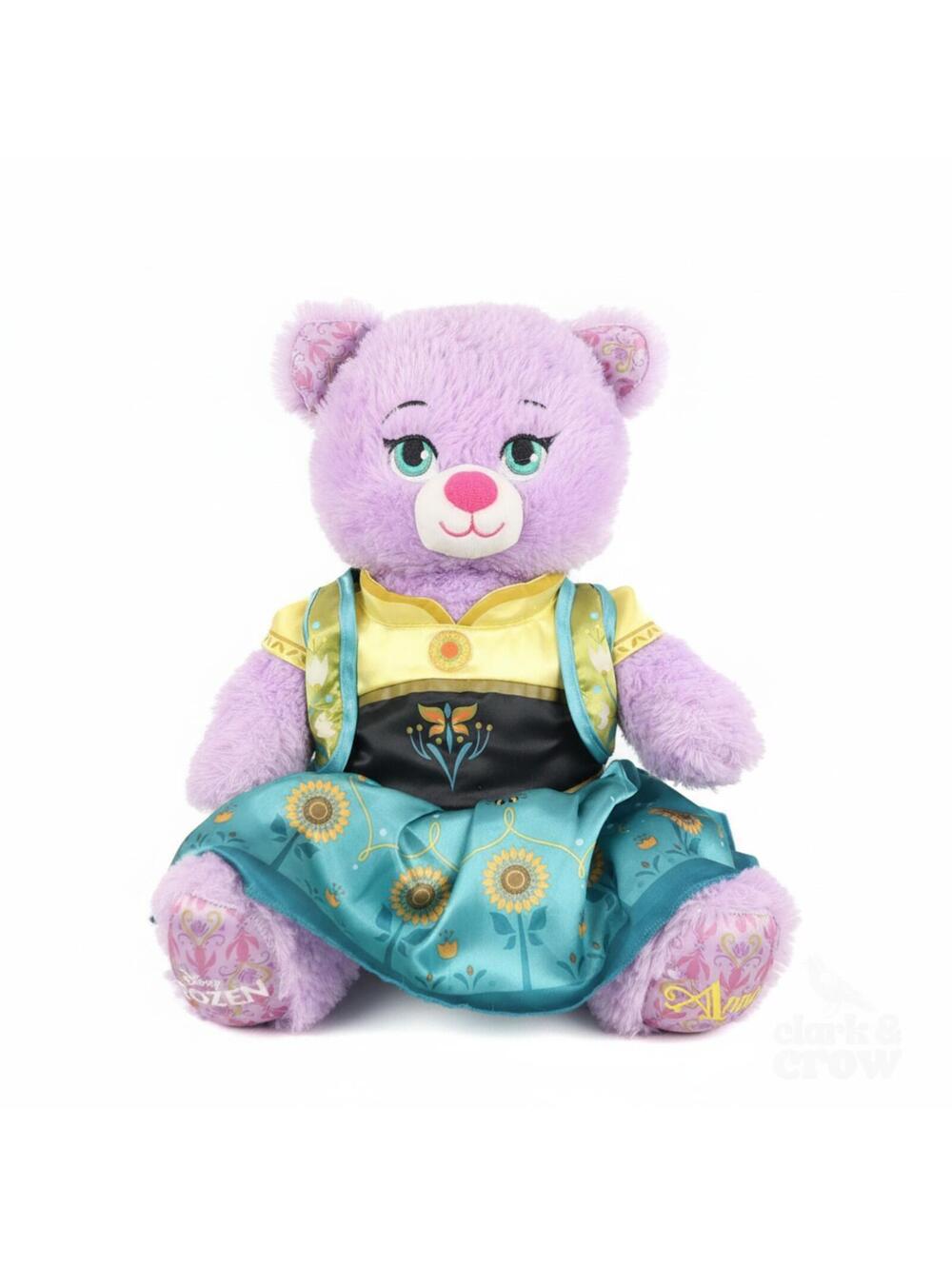 Build-A-Bear Frozen Anna Purple Glitter Bear 16" Disney BAB Rare Dress Plush